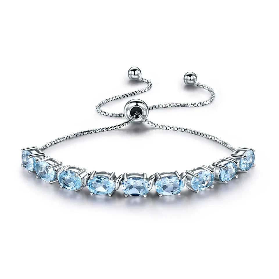 Bracelet femme argent topaze bleue pierre naturelle ajustable anti-stress