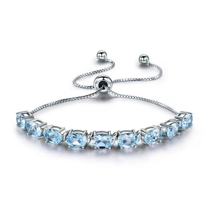 Bracelet femme argent topaze bleue pierre naturelle ajustable anti-stress