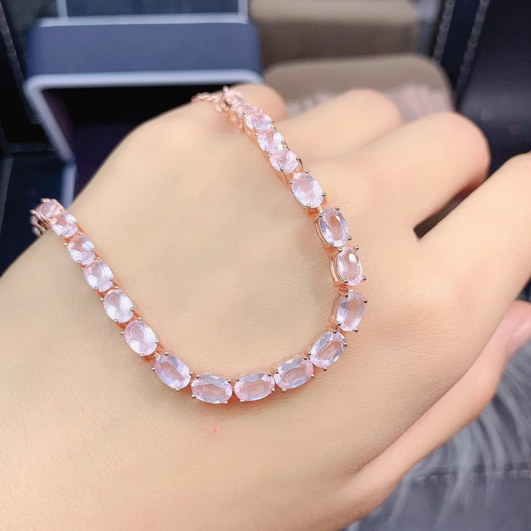 Bracelet femme tendance argent pierres naturelles de quartz rose