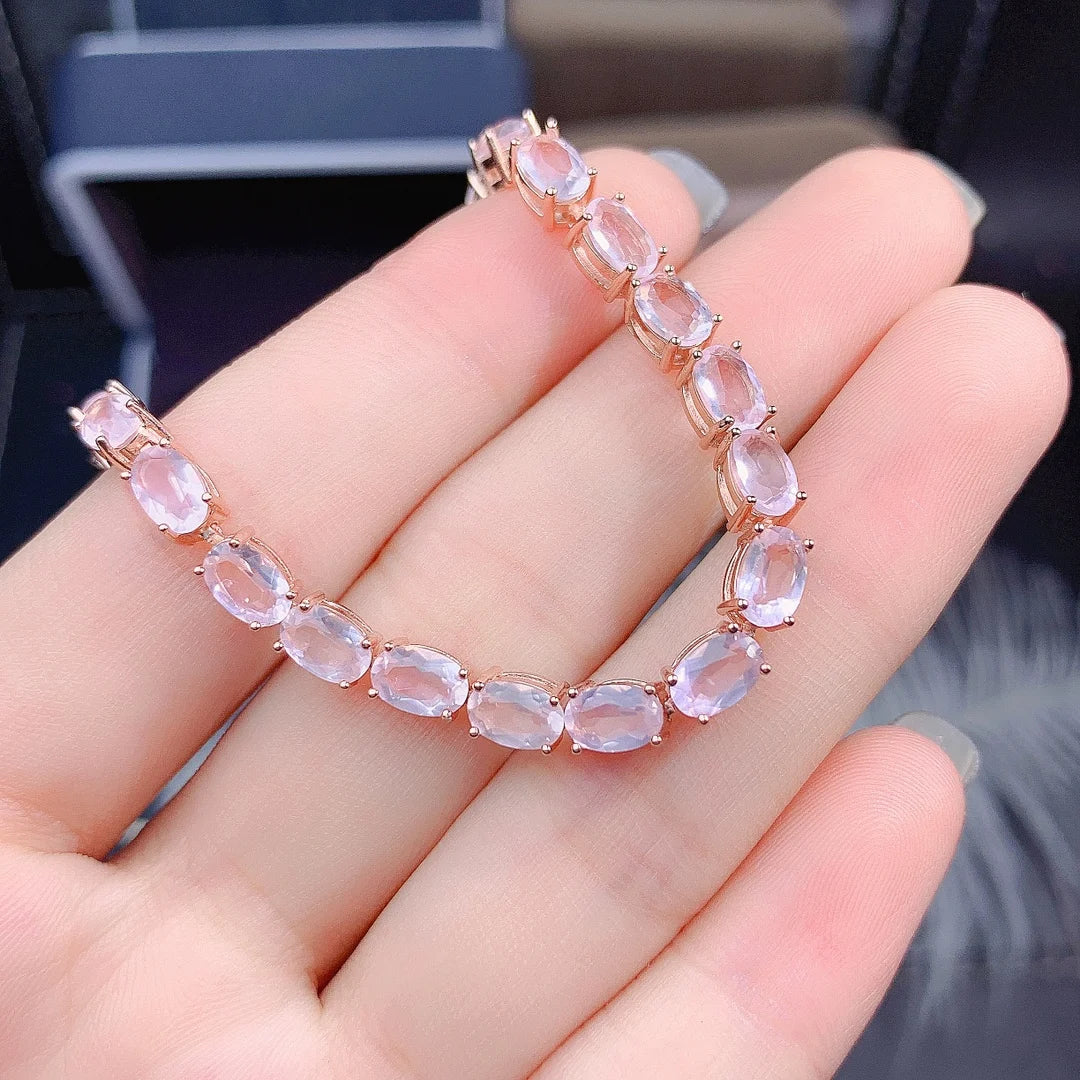 Bracelet femme tendance argent pierres naturelles de quartz rose