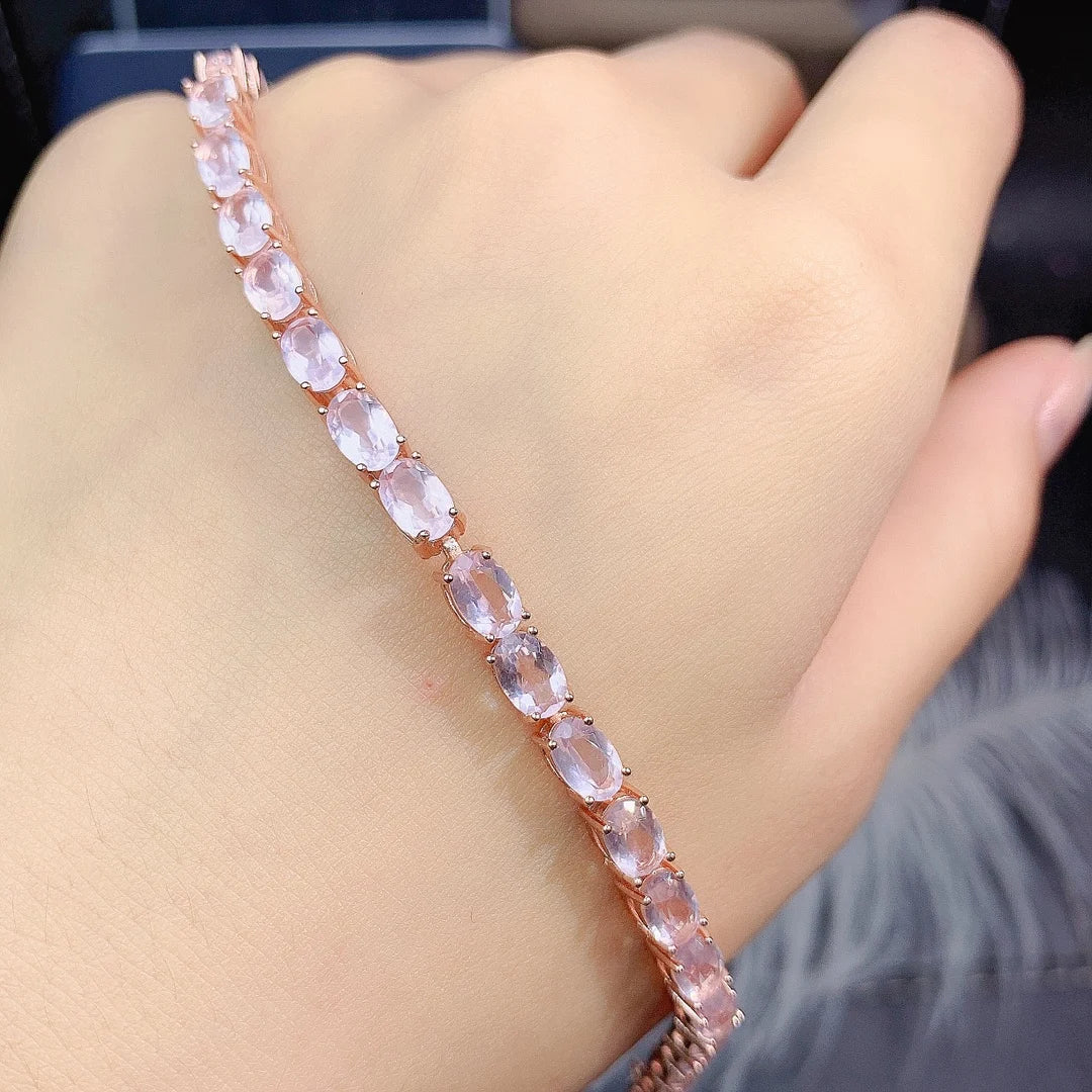 Bracelet femme tendance argent pierres naturelles de quartz rose
