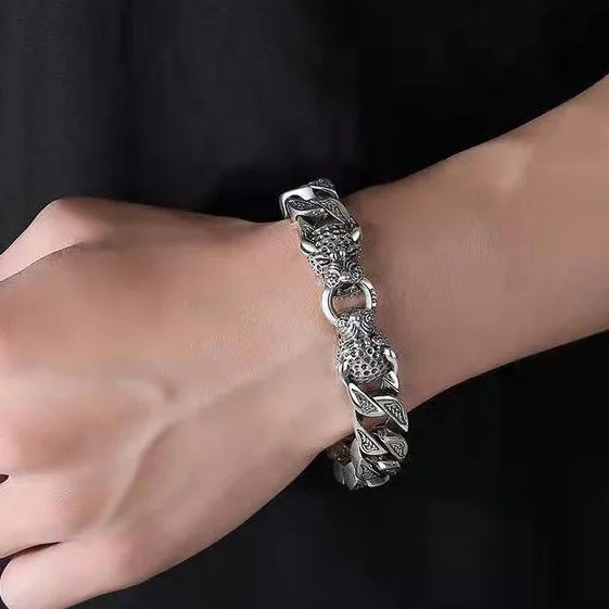 Bracelet homme argent deux têtes de léopard