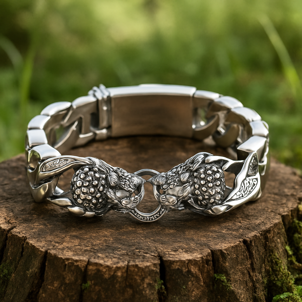 Bracelet homme argent deux têtes de léopard