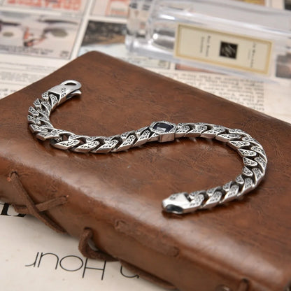 Bracelet homme argent retro pierre noire en losange