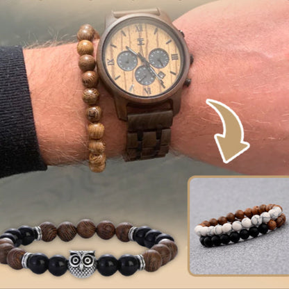 Bracelet homme perles en bois naturel