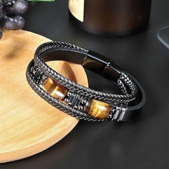 bracelet homme oeil de tigre cuir noir