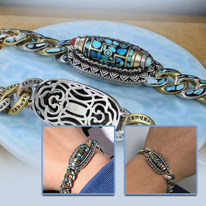 Bracelet couple homme femme roue à souhait porte-bonheur amulette mantras anti-stress turquoise