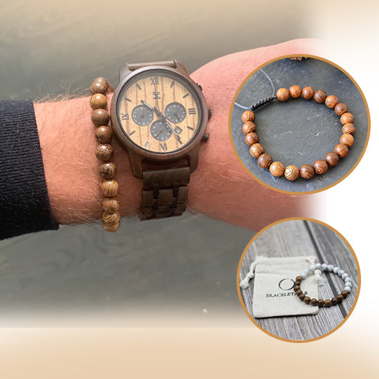 Bracelet homme perles en bois naturel zen