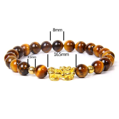 bracelet oeil de tigre ou obsidienne perles pierre naturelle pixiu mantras chance prospérité porte-bonheur protecteur anti-stress