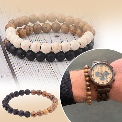 Bracelet homme perles en bois naturel zen