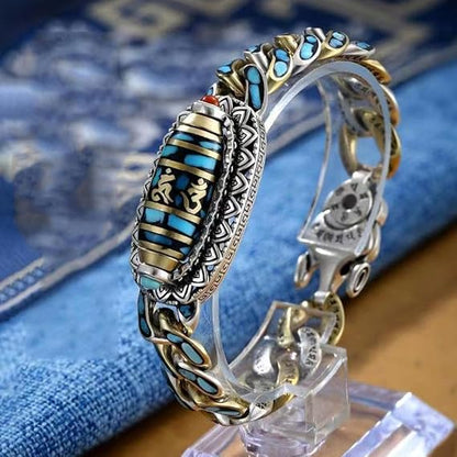 Bracelet couple homme femme roue à souhait porte-bonheur amulette mantras anti-stress turquoise