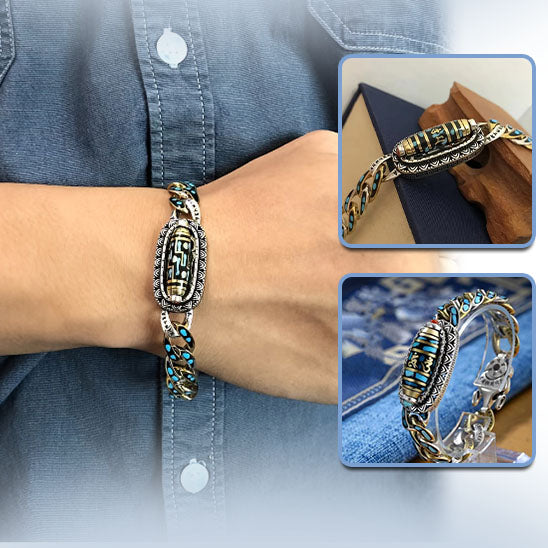 Bracelet couple homme femme roue à souhait porte-bonheur amulette anti-stress turquoise