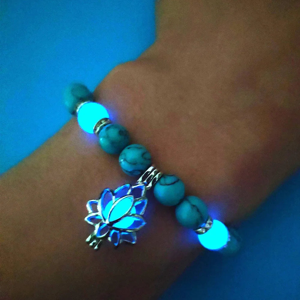 bracelet lotus perles turquoise lumineuses