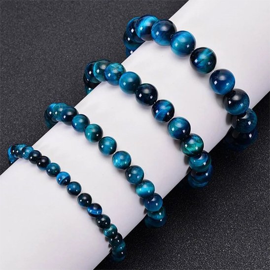 bracelet perle oeil de tigre bleu élastique flexible confortable 4 tailles de perles 