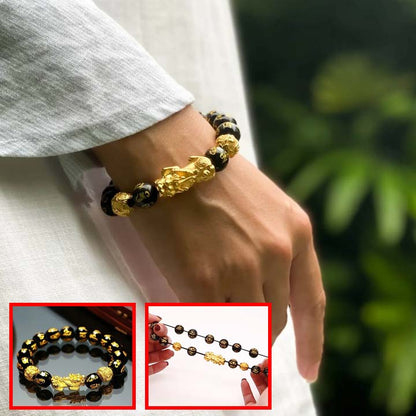 bracelet oeil de tigre ou obsidienne perles pierre naturelle pixiu mantras chance prospérité porte-bonheur protecteur anti-stress
