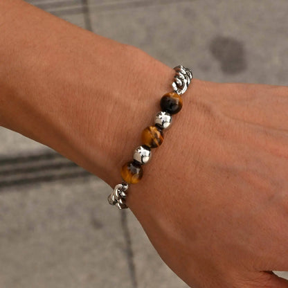 Bracelet perle homme oeil de tigre acier inoxydable