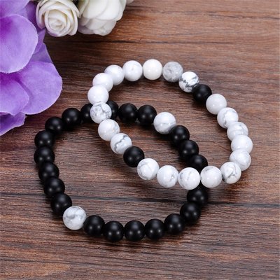 Bracelet perle homme bicolors howlite + onyx
