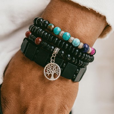 Bracelet perle homme bois naturel pierre semi-précieuse