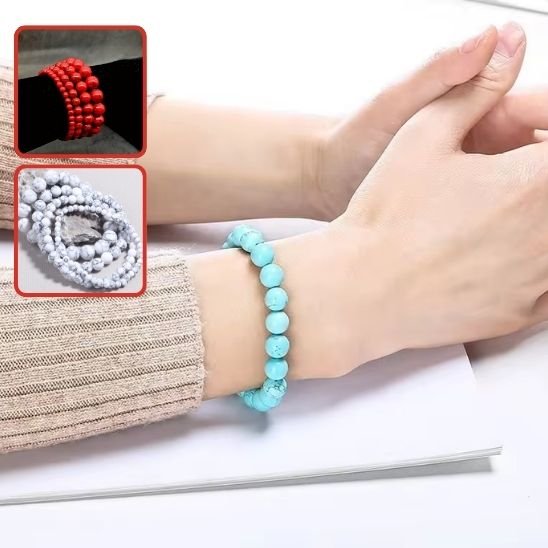 Bracelet pierre naturelle turquoise bleue rouge blanche