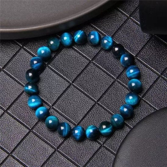 bracelet perle oeil de tigre bleu élastique flexible confortable 4 tailles de perles