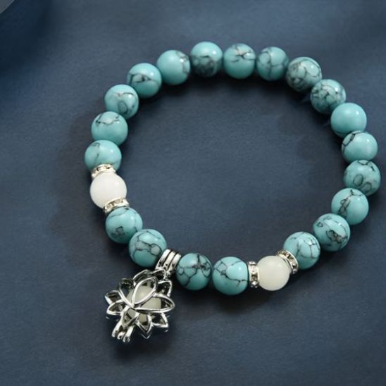 bracelet perles turquoise lotus argent