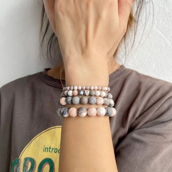 bracelets pierre naturelle perles gris rose jaspe zebre