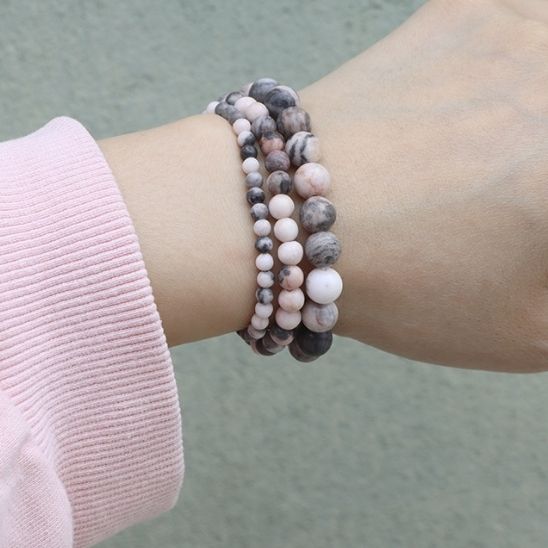 3 bracelets pierre naturelle perles gris rose poignet fille