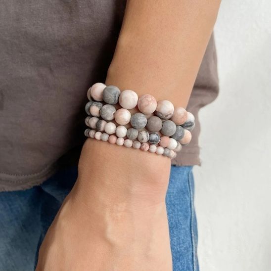 bracelets pierre naturelle perles rose gris jaspe zebre