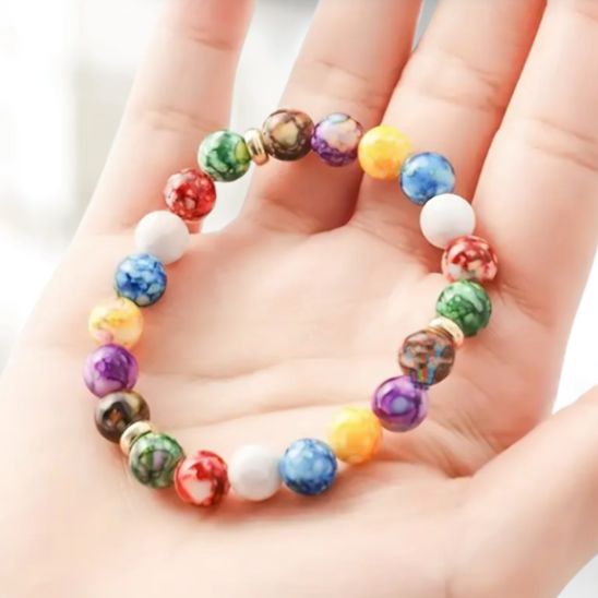 bracelet pierre naturelle volcanique perles colorées 7 chakras