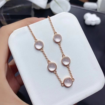 Bracelet quartz rose femme cabochon argent plaqué or rose