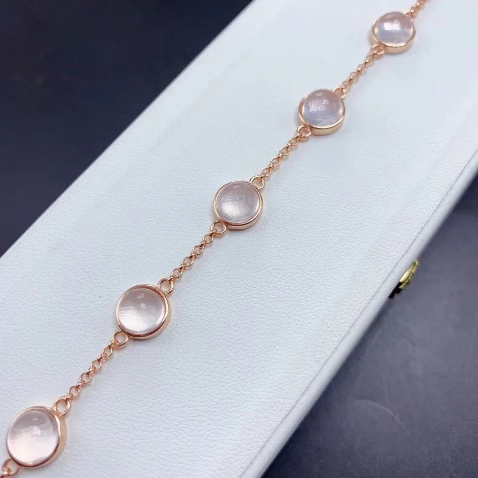Bracelet quartz rose femme cabochon argent plaqué or rose