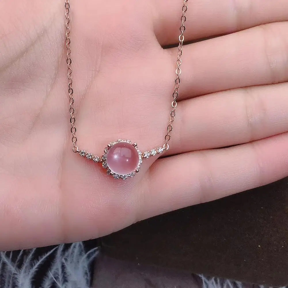 Bracelet femme tendance chaine argent plaqué or rose boule pierre naturelle de quartz rose