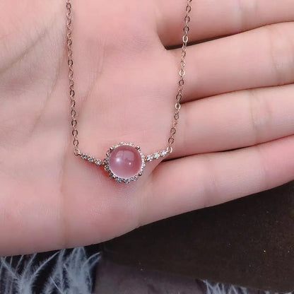Bracelet femme tendance chaine argent plaqué or rose boule pierre naturelle de quartz rose