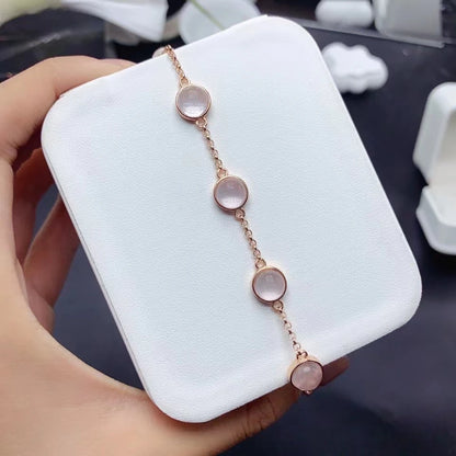 Bracelet quartz rose femme cabochon argent plaqué or rose