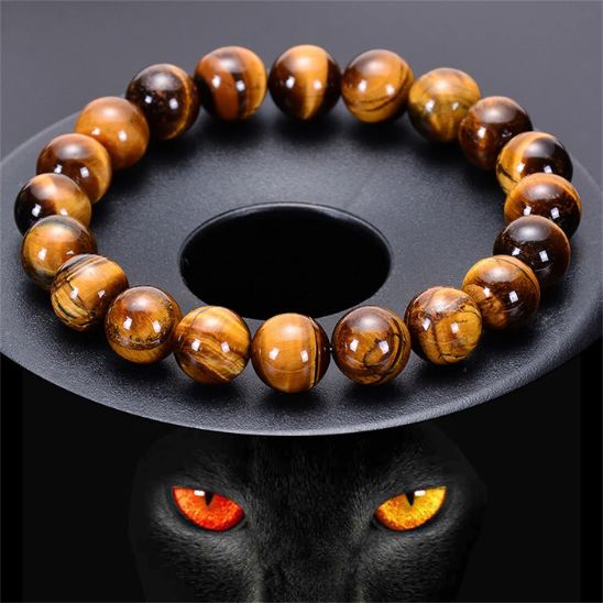 Bracelet oeil de tigre yeux orange jaune panthère noire