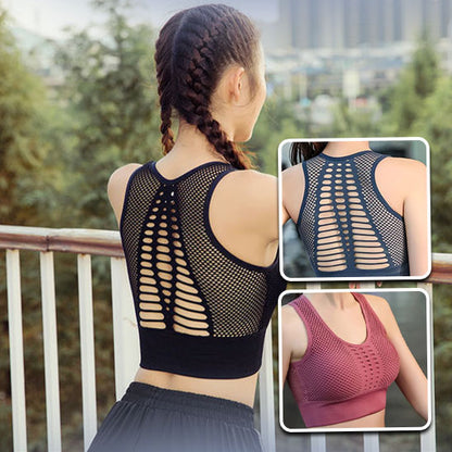 Brassière femme sport yoga fitness filet dos sexy