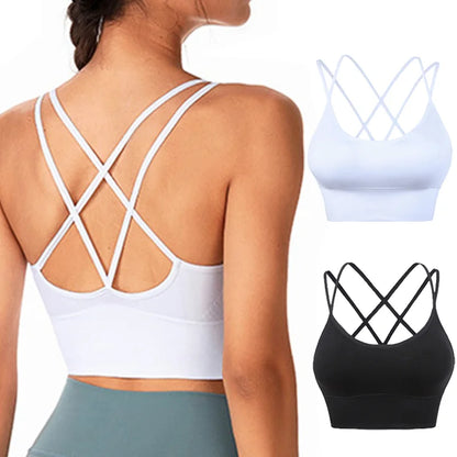 	BRASSIERE LONGUE SPORT FEMME blanche et noire dos croisé