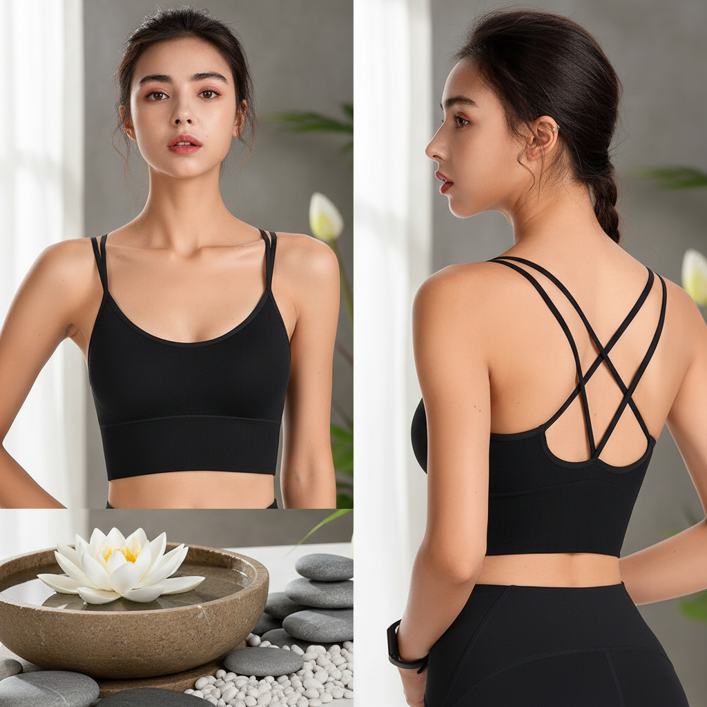 BRASSIERE LONGUE SPORT FEMME dos croisé noire