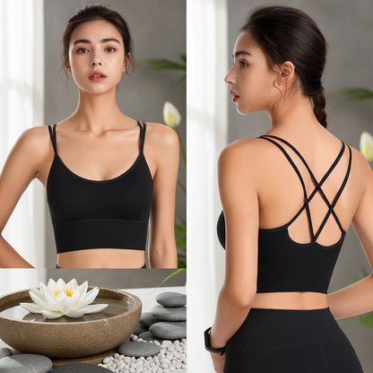 BRASSIERE LONGUE SPORT FEMME dos croisé noire