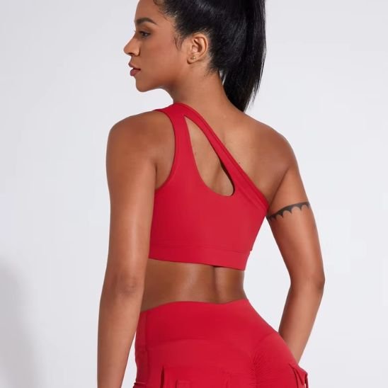 brassière sport asymétrique yoga rouge