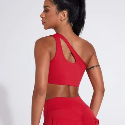 brassière sport asymétrique yoga rouge