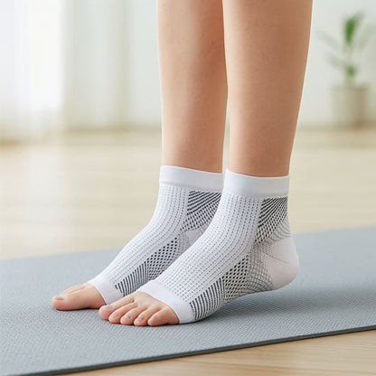 Chaussette de compression ouvertes aux orteiles blanche