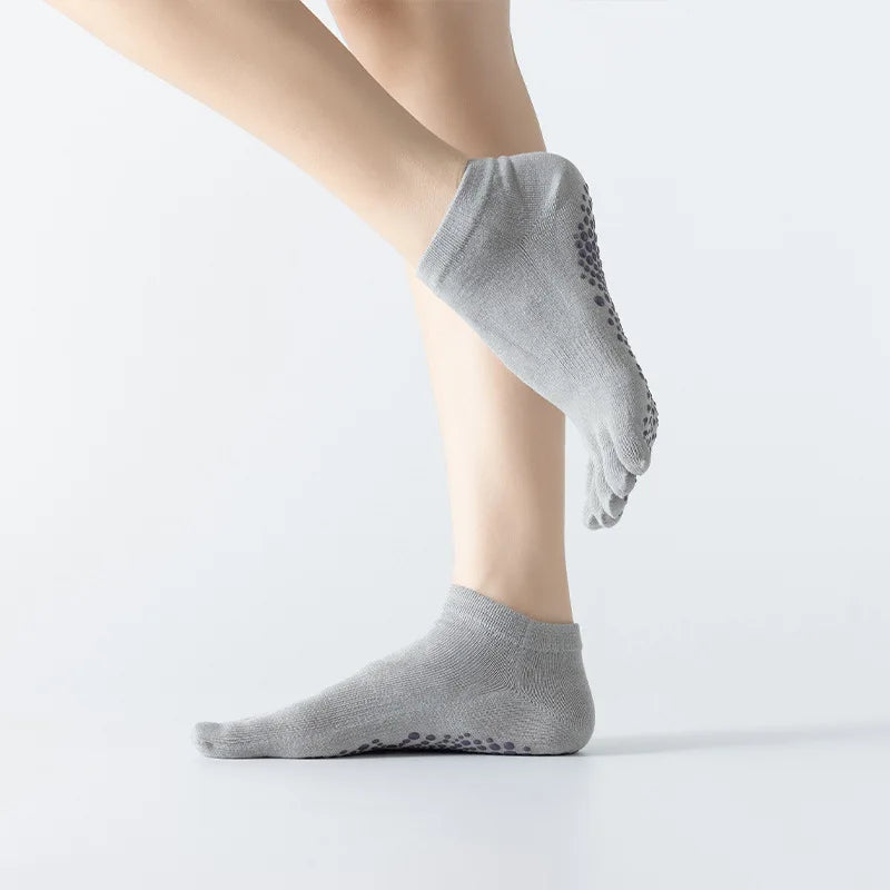 Chaussette massage grise picots silicone séparation orteils vue de profil