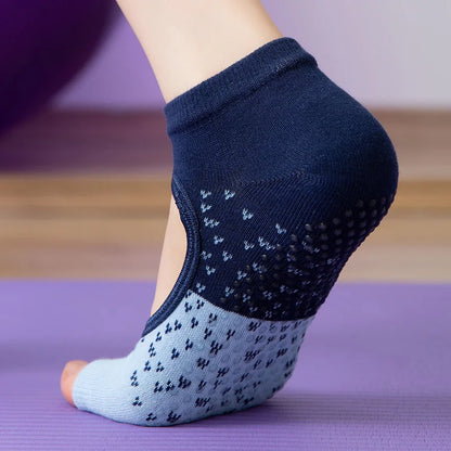 Chaussette pour yoga open-toe bleu marine antidérapante studio yoga
