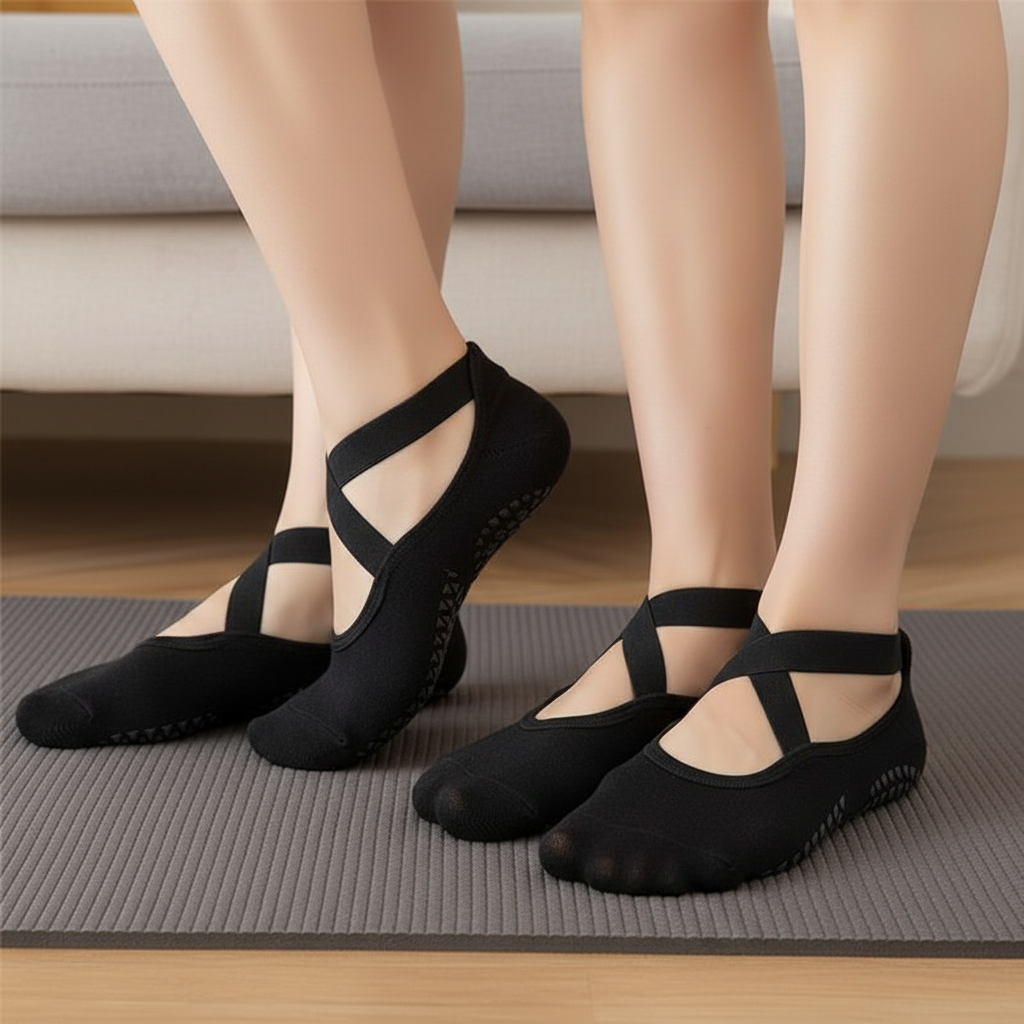 Chaussette yoga antidérapante noire - lot de 2 paires