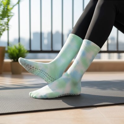 Chaussette yoga femme antidérapante dégradés vert bleu
