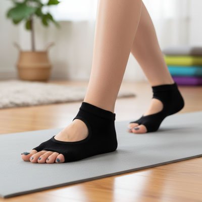 Chaussette yoga noires antidérapantes respirantes femme tapis de yoga