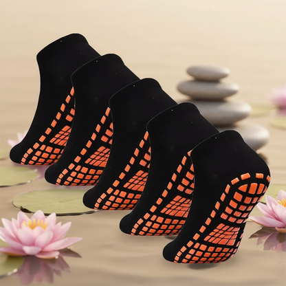 4 chaussettes massantes noires picots silicone orange semelle antidérapante fond zen