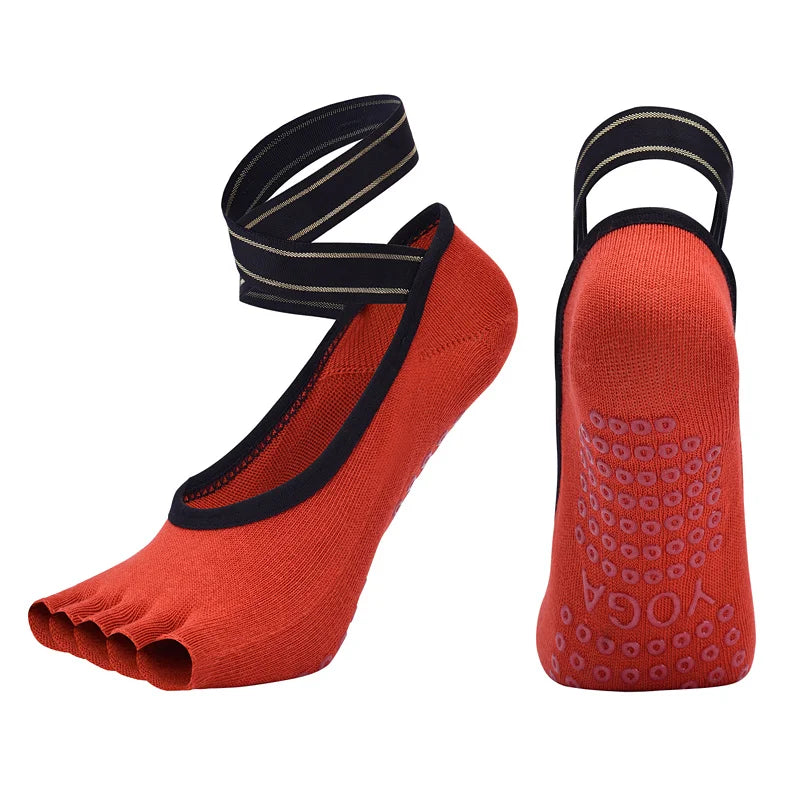 Chaussettes yoga antidérapantes - design respirant orteils séparés et maintien cheville