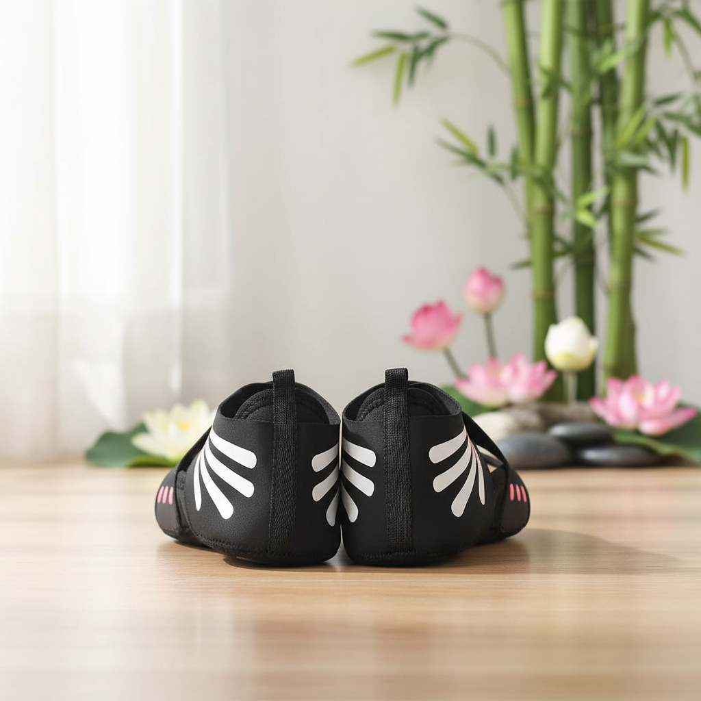 Chausson yoga noir vue talon fond zen